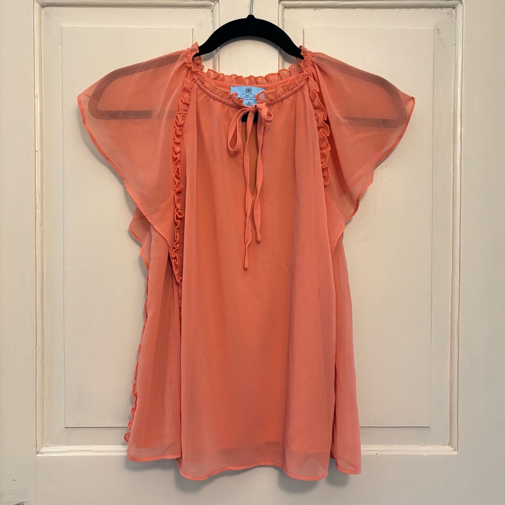 CeCe Ruffle Flutter Sleeve Sleeveless Chiffon Blouse, size XS